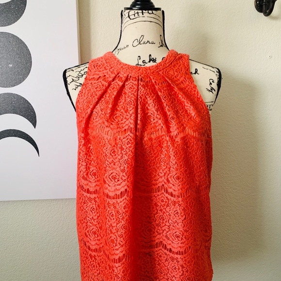 Coral lace sleeveless top - Picture 6 of 7
